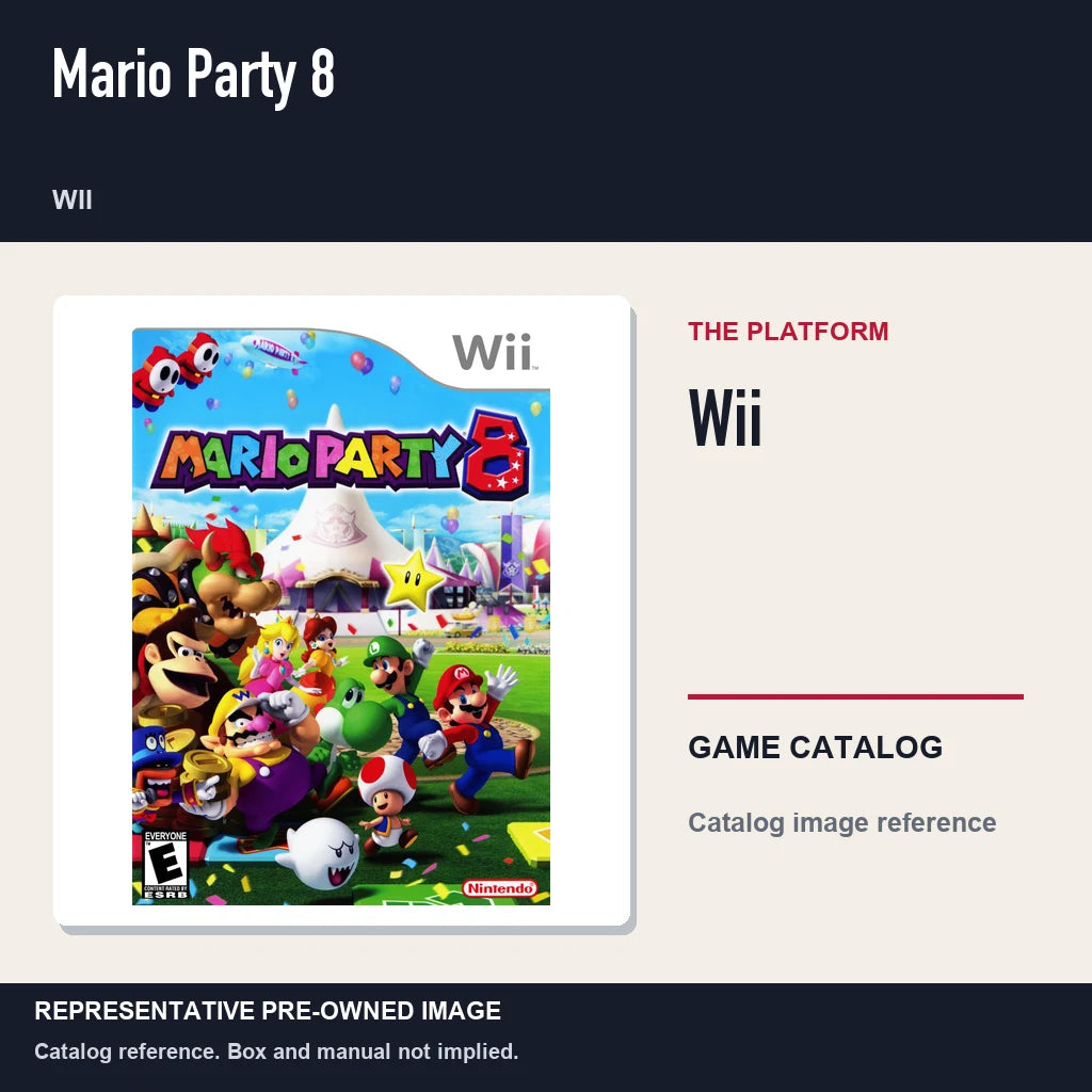 Representative pre-owned Mario Party 8 (Wii), platform product layout.