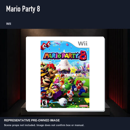 Representative pre-owned Mario Party 8 (Wii), product image on a display panel.