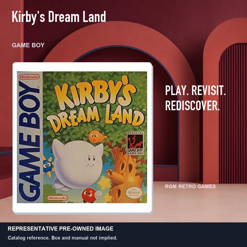 Representative pre-owned Kirby's Dream Land (Game Boy), red retro product layout.