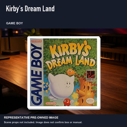 Representative pre-owned Kirby's Dream Land (Game Boy), product image in a styled desk scene.