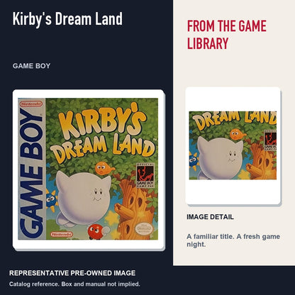 Representative pre-owned Kirby's Dream Land (Game Boy), editorial image and detail.