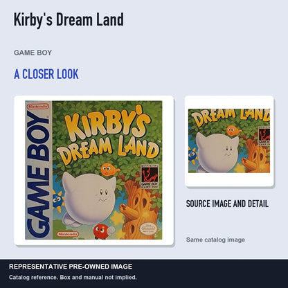 Representative pre-owned Kirby's Dream Land (Game Boy), full image with detail inset.