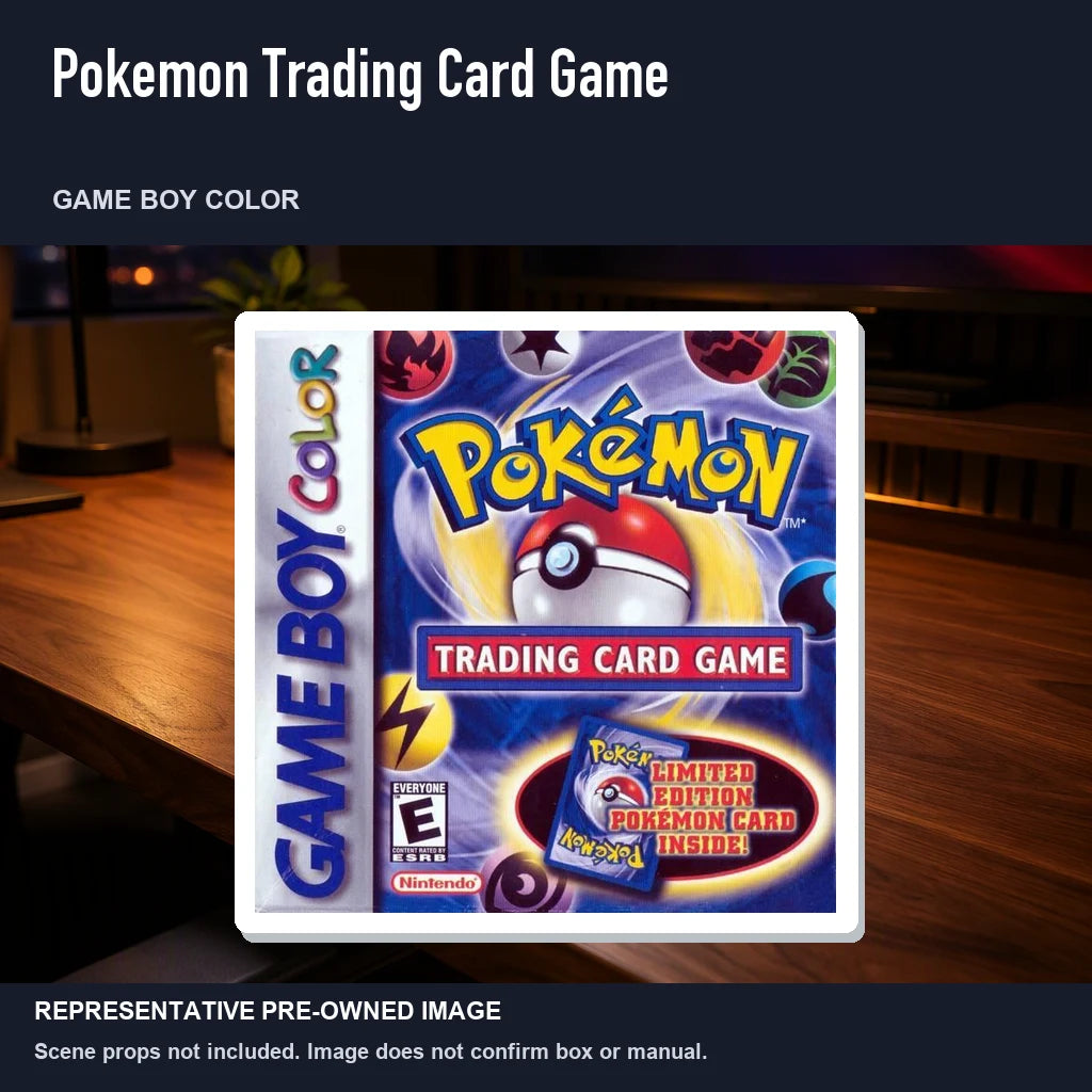 Representative pre-owned Pokemon Trading Card Game (Game Boy Color), product image in a styled desk scene.