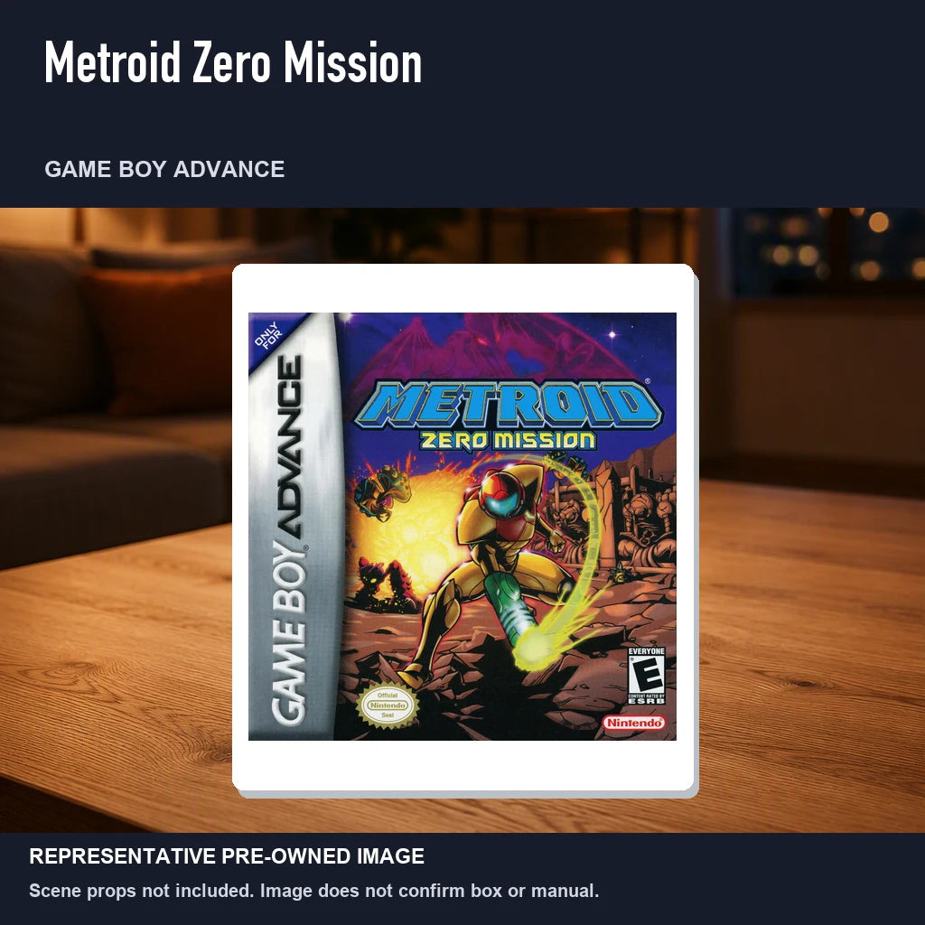 Representative pre-owned Metroid Zero Mission (Game Boy Advance), product image in a styled room scene.