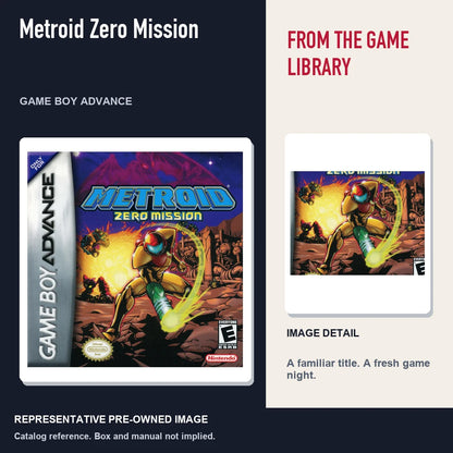 Representative pre-owned Metroid Zero Mission (Game Boy Advance), editorial image and detail.