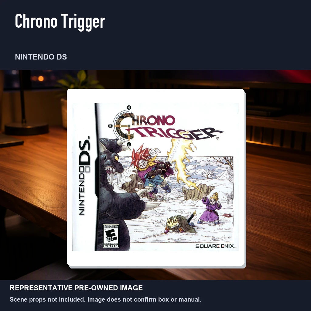 Representative pre-owned Chrono Trigger (Nintendo DS), product image in a styled desk scene.