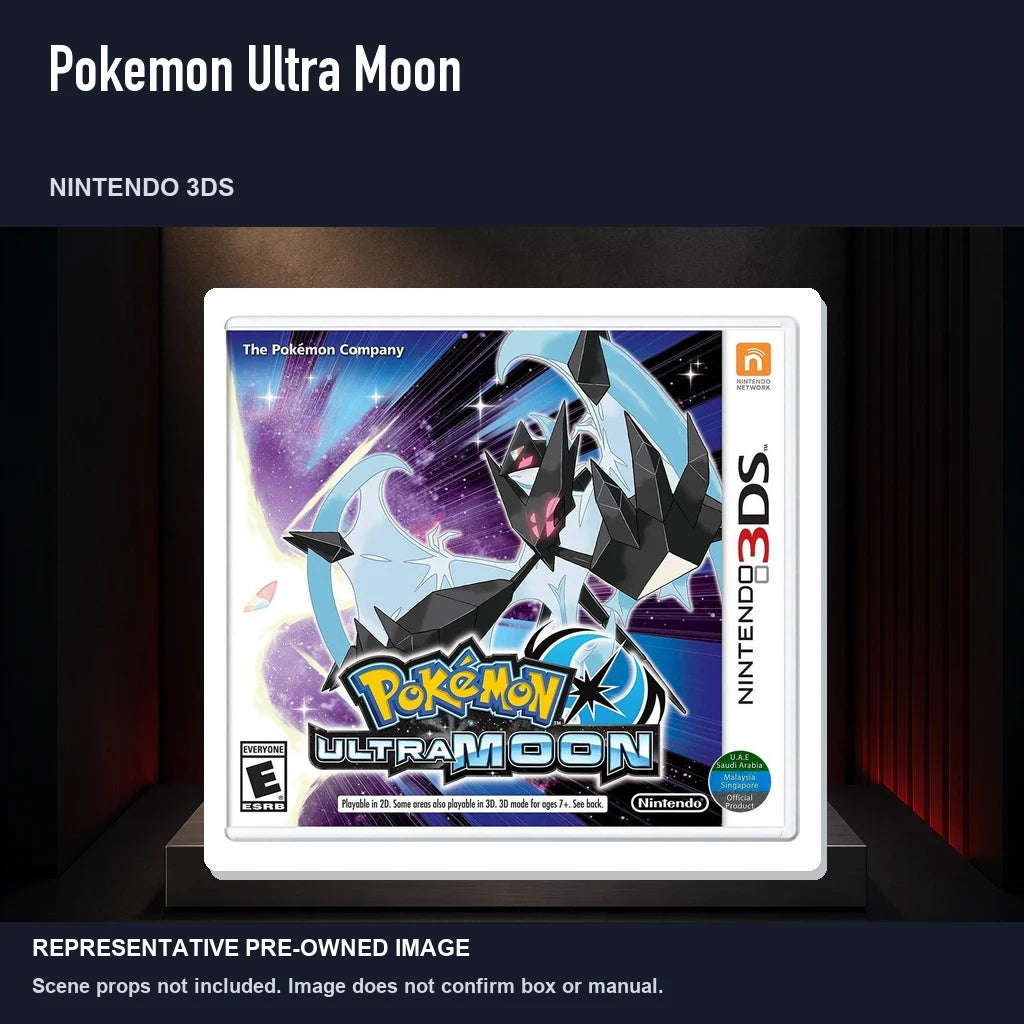 Representative pre-owned Pokemon Ultra Moon (Nintendo 3DS), product image on a display panel.