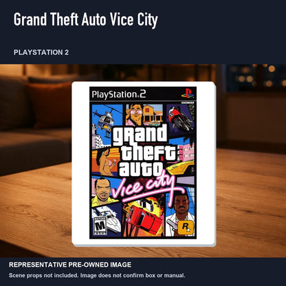 Representative pre-owned Grand Theft Auto Vice City (PlayStation 2), product image in a styled room scene.