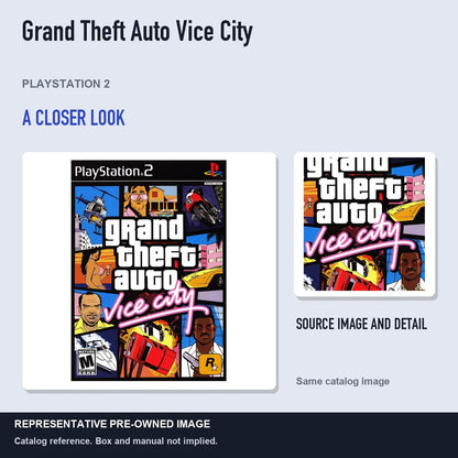 Representative pre-owned Grand Theft Auto Vice City (PlayStation 2), full image with detail inset.