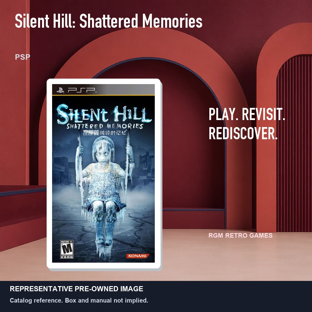 Representative pre-owned Silent Hill: Shattered Memories (PSP), red retro product layout.