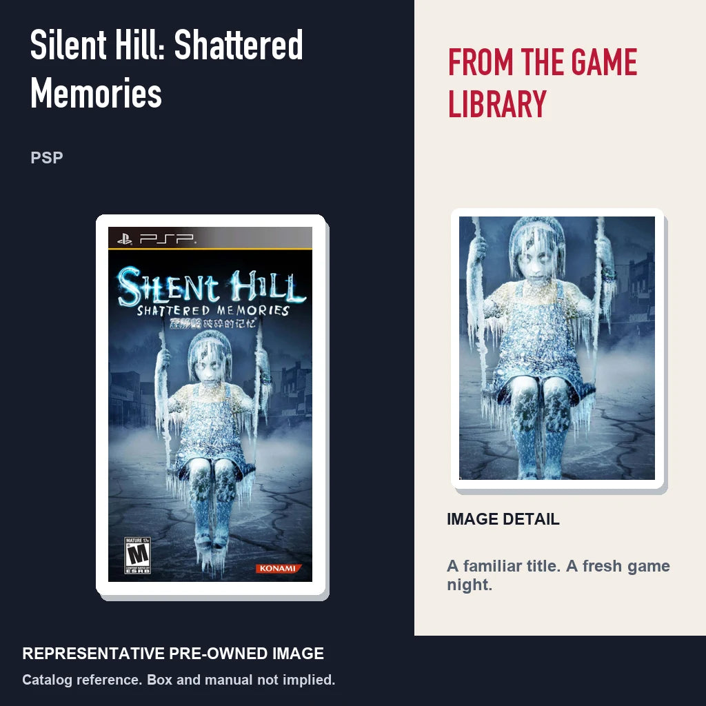 Representative pre-owned Silent Hill: Shattered Memories (PSP), editorial image and detail.
