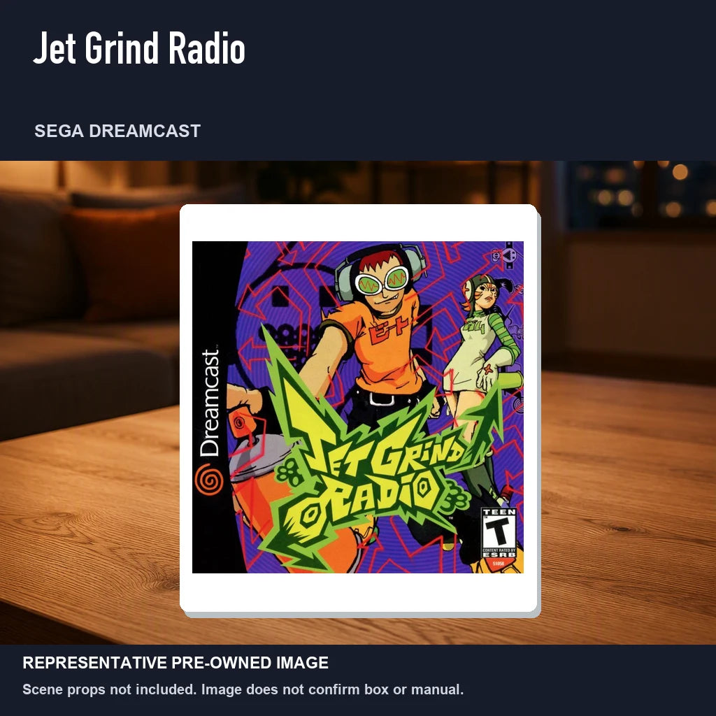 Representative pre-owned Jet Grind Radio (Sega Dreamcast), product image in a styled room scene.