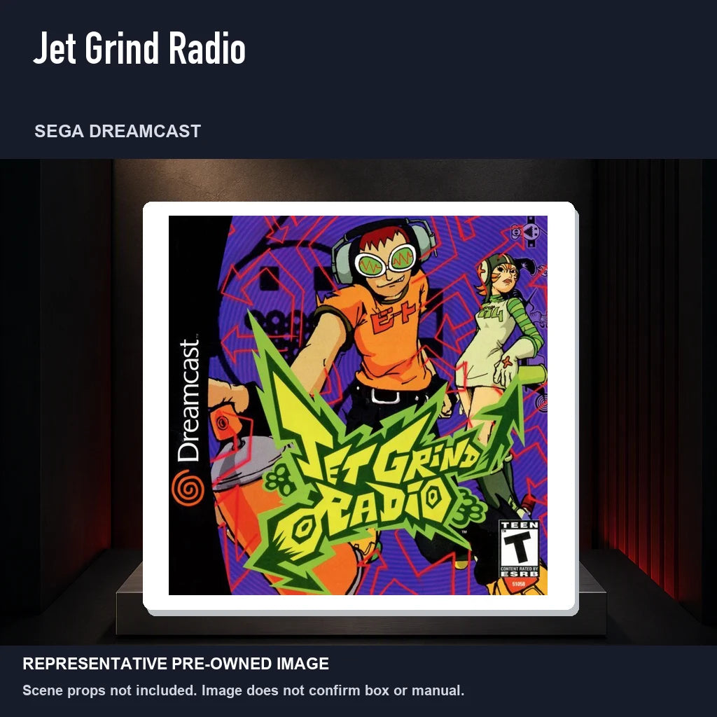 Representative pre-owned Jet Grind Radio (Sega Dreamcast), product image on a display panel.
