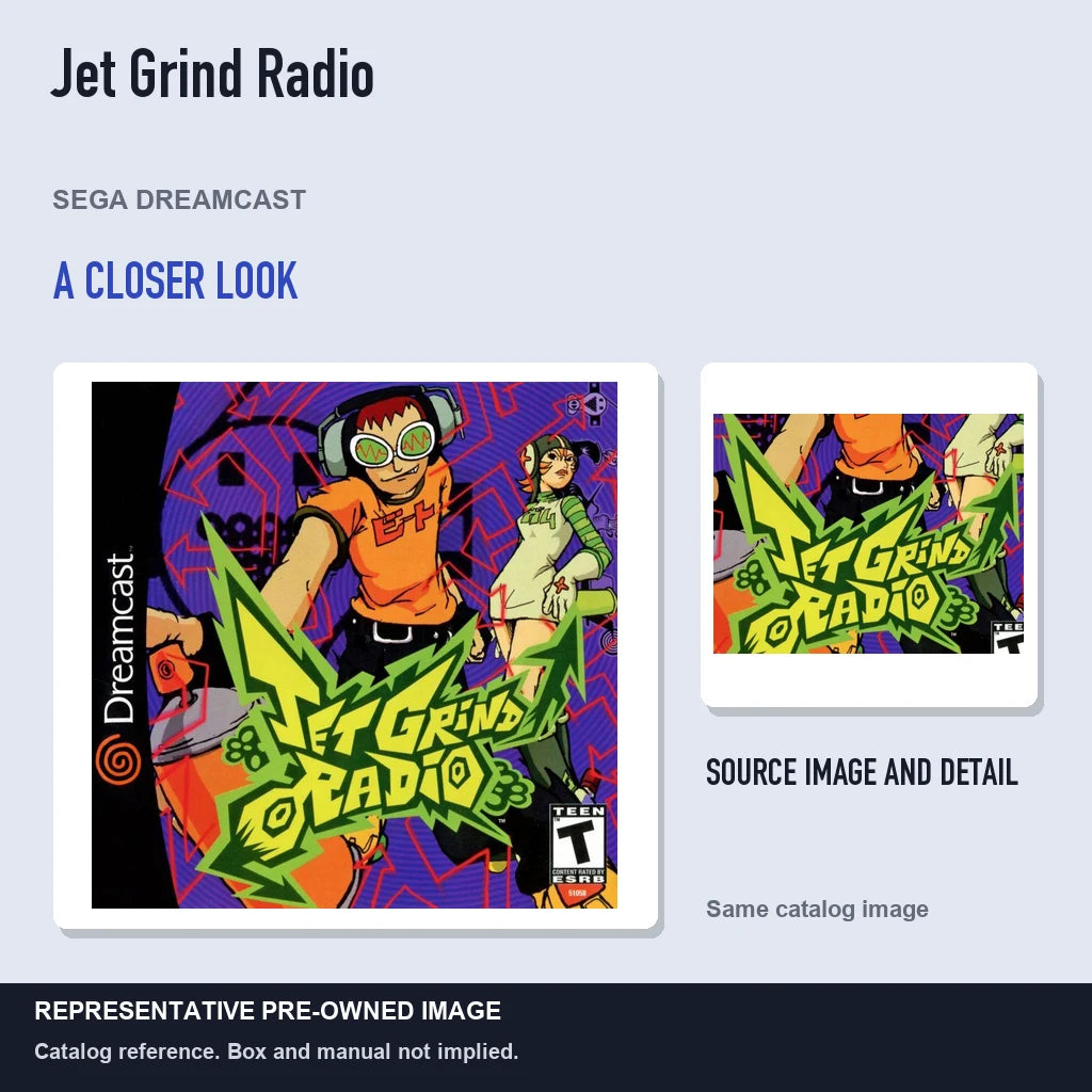 Representative pre-owned Jet Grind Radio (Sega Dreamcast), full image with detail inset.