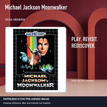 Representative pre-owned Michael Jackson Moonwalker (Sega Genesis), red retro product layout.
