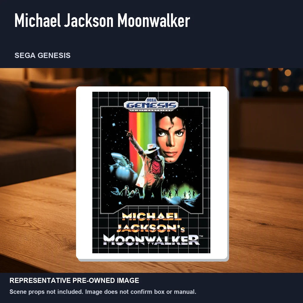 Representative pre-owned Michael Jackson Moonwalker (Sega Genesis), product image in a styled room scene.