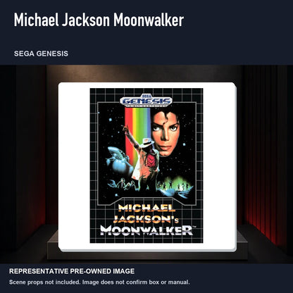 Representative pre-owned Michael Jackson Moonwalker (Sega Genesis), product image on a display panel.