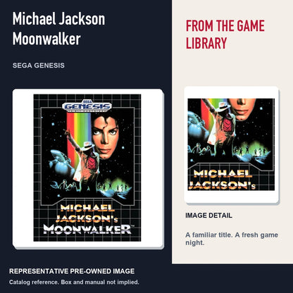 Representative pre-owned Michael Jackson Moonwalker (Sega Genesis), editorial image and detail.