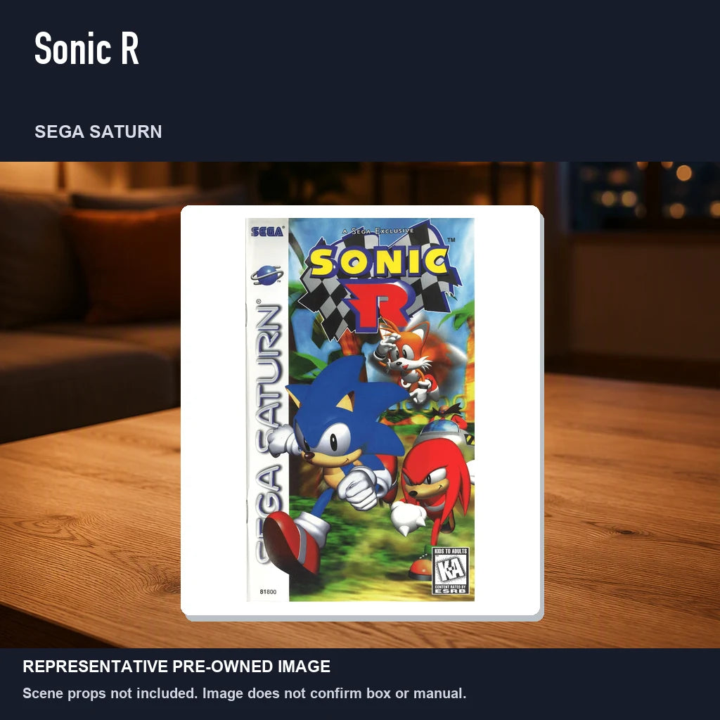 Representative pre-owned Sonic R (Sega Saturn), product image in a styled room scene.