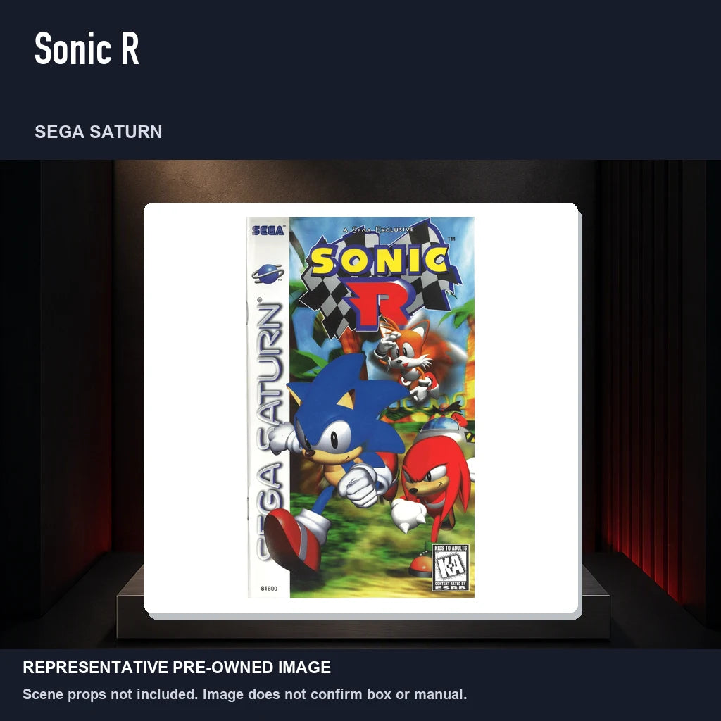 Representative pre-owned Sonic R (Sega Saturn), product image on a display panel.