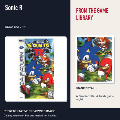 Representative pre-owned Sonic R (Sega Saturn), editorial image and detail.