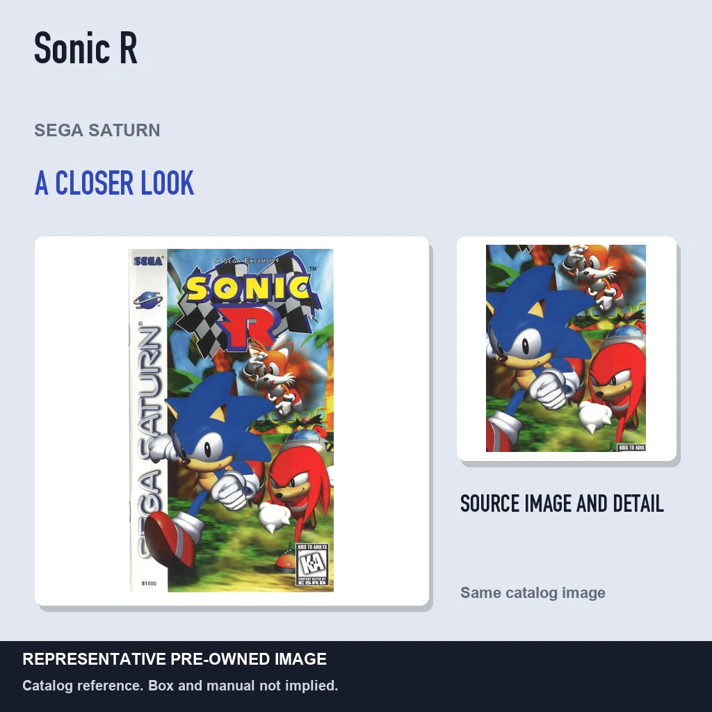 Representative pre-owned Sonic R (Sega Saturn), full image with detail inset.