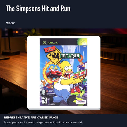 Representative pre-owned The Simpsons Hit and Run (Xbox), product image in a styled desk scene.