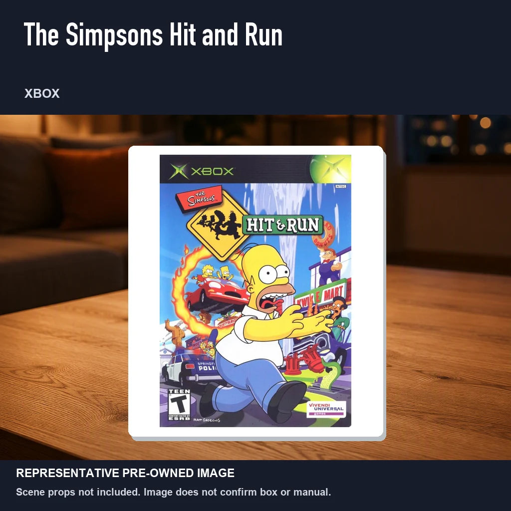 Representative pre-owned The Simpsons Hit and Run (Xbox), product image in a styled room scene.