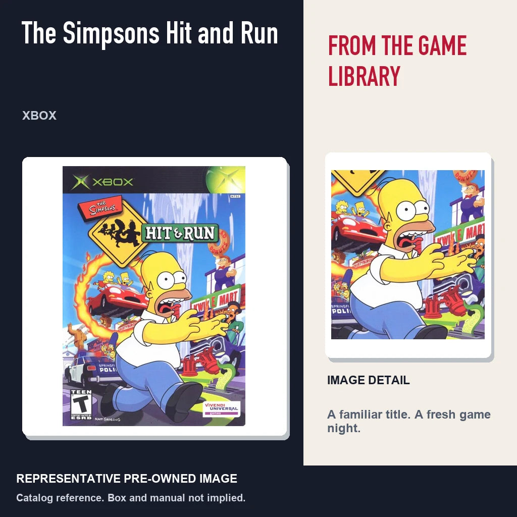 Representative pre-owned The Simpsons Hit and Run (Xbox), editorial image and detail.