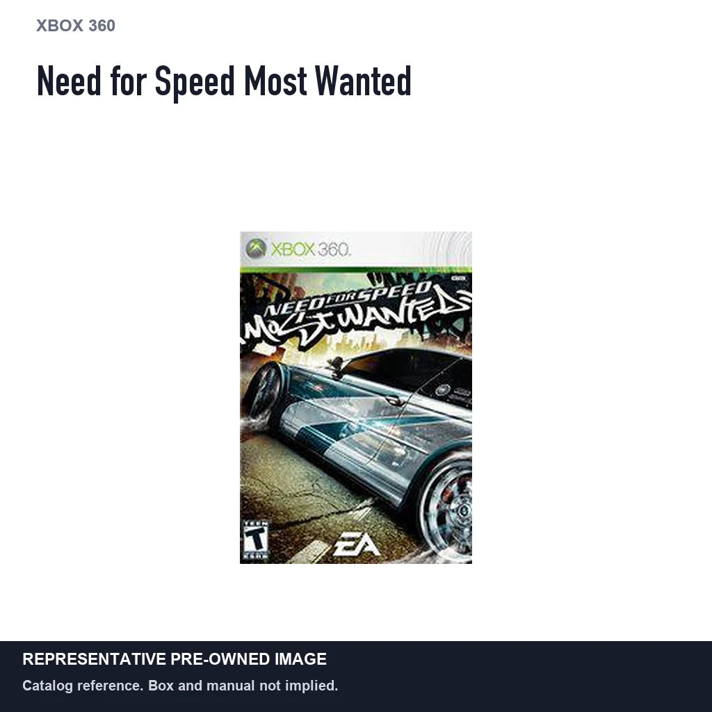 Representative pre-owned Need for Speed Most Wanted (Xbox 360), white product reference.