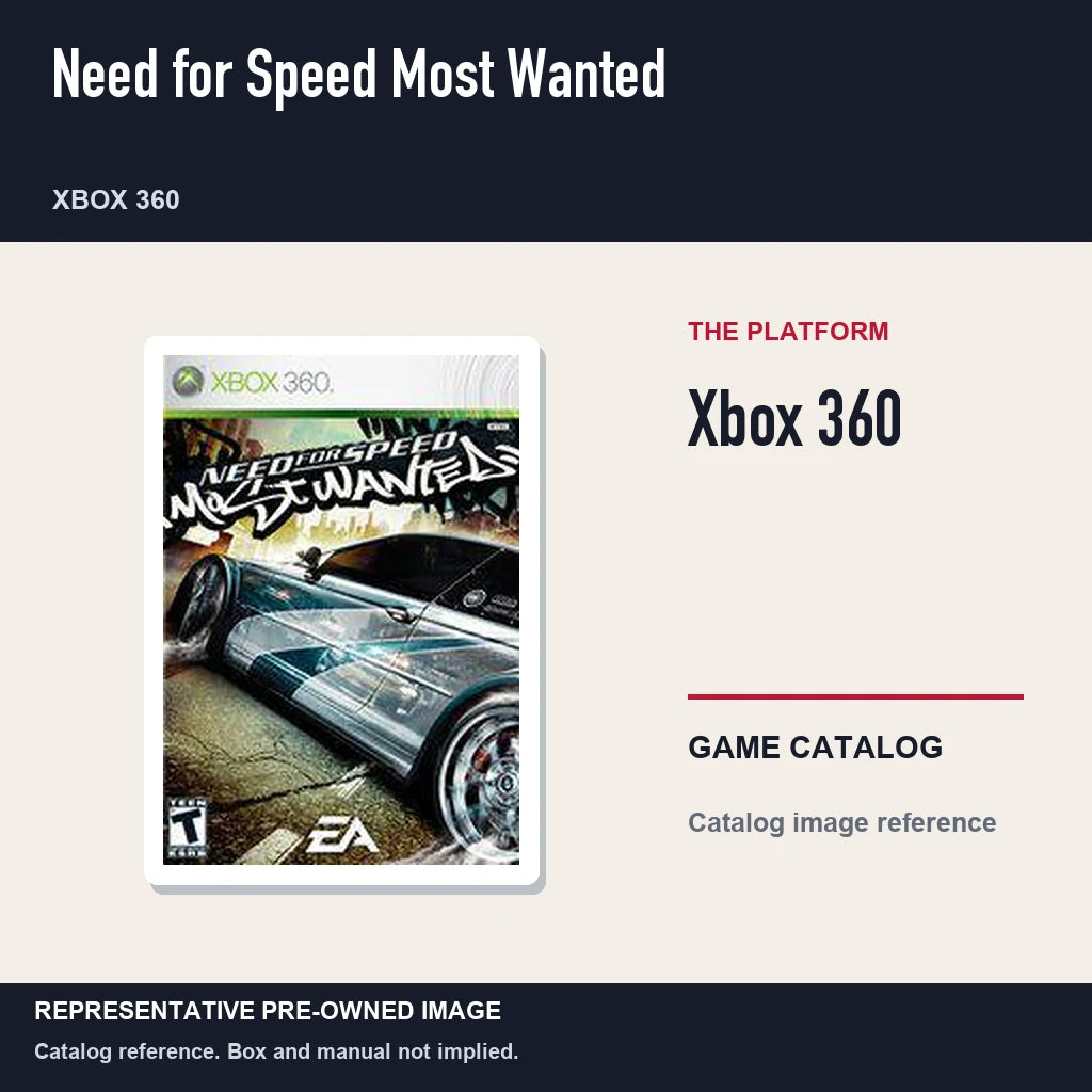 Representative pre-owned Need for Speed Most Wanted (Xbox 360), platform product layout.
