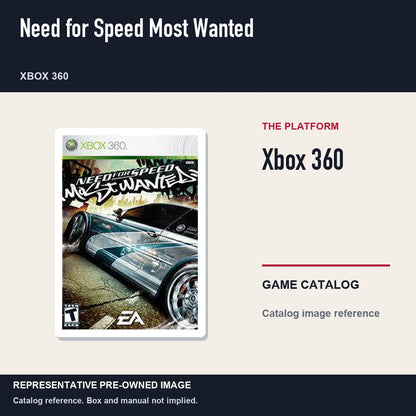 Representative pre-owned Need for Speed Most Wanted (Xbox 360), platform product layout.