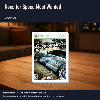 Representative pre-owned Need for Speed Most Wanted (Xbox 360), product image in a styled room scene.