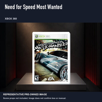 Representative pre-owned Need for Speed Most Wanted (Xbox 360), product image on a display panel.