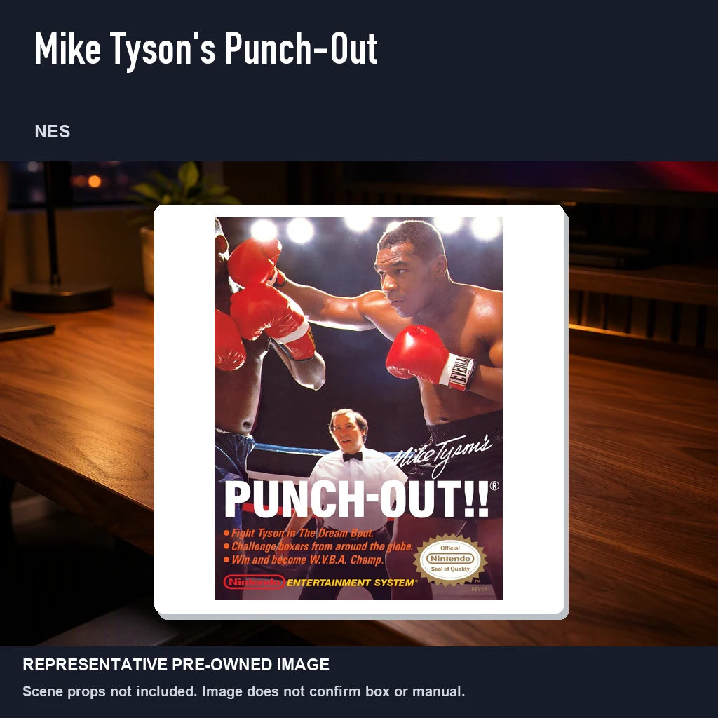 Representative pre-owned Mike Tyson's Punch-Out (NES), product image in a styled desk scene.