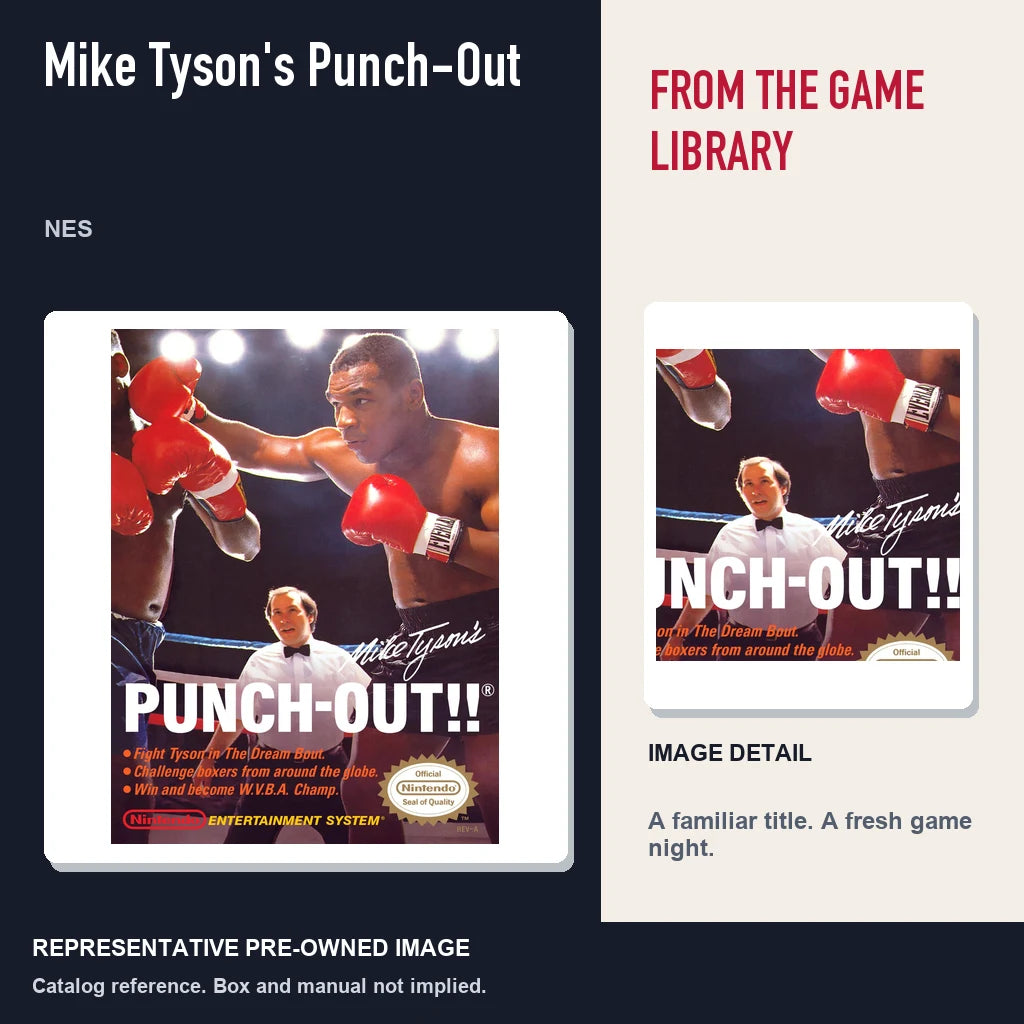 Representative pre-owned Mike Tyson's Punch-Out (NES), editorial image and detail.