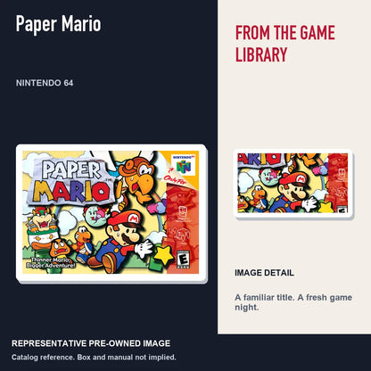 Representative pre-owned Paper Mario (Nintendo 64), editorial image and detail.