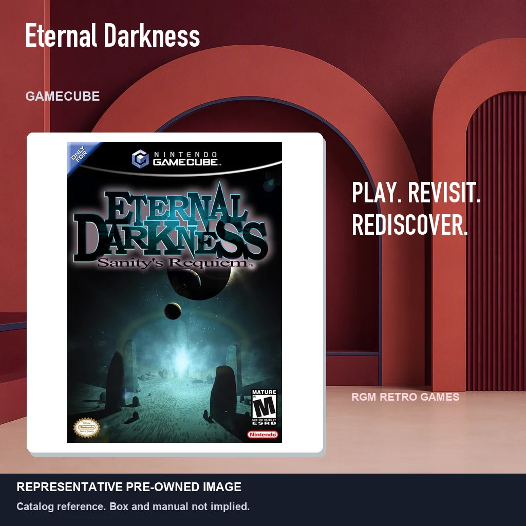 Representative pre-owned Eternal Darkness (GameCube), red retro product layout.