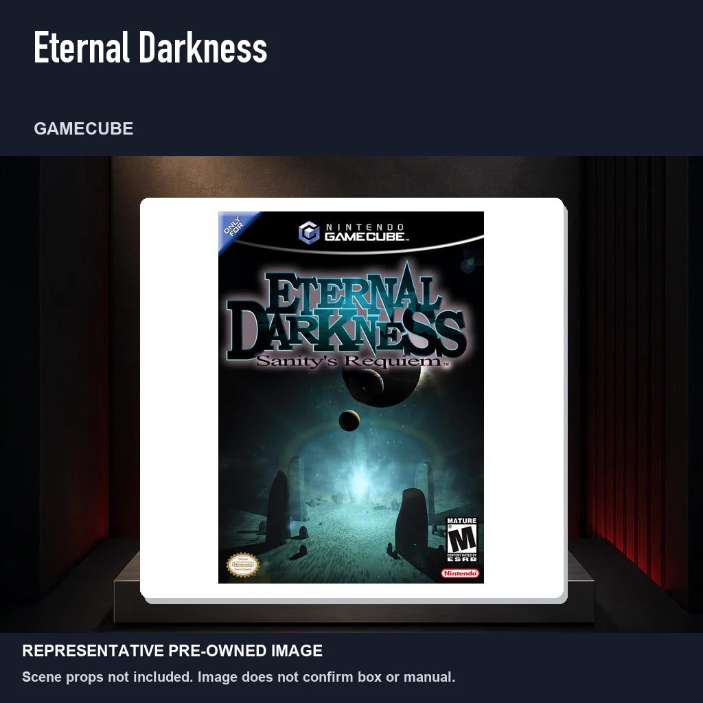 Representative pre-owned Eternal Darkness (GameCube), product image on a display panel.