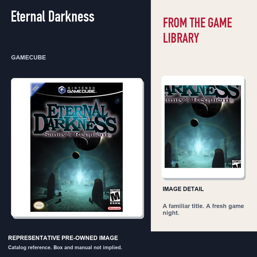 Representative pre-owned Eternal Darkness (GameCube), editorial image and detail.