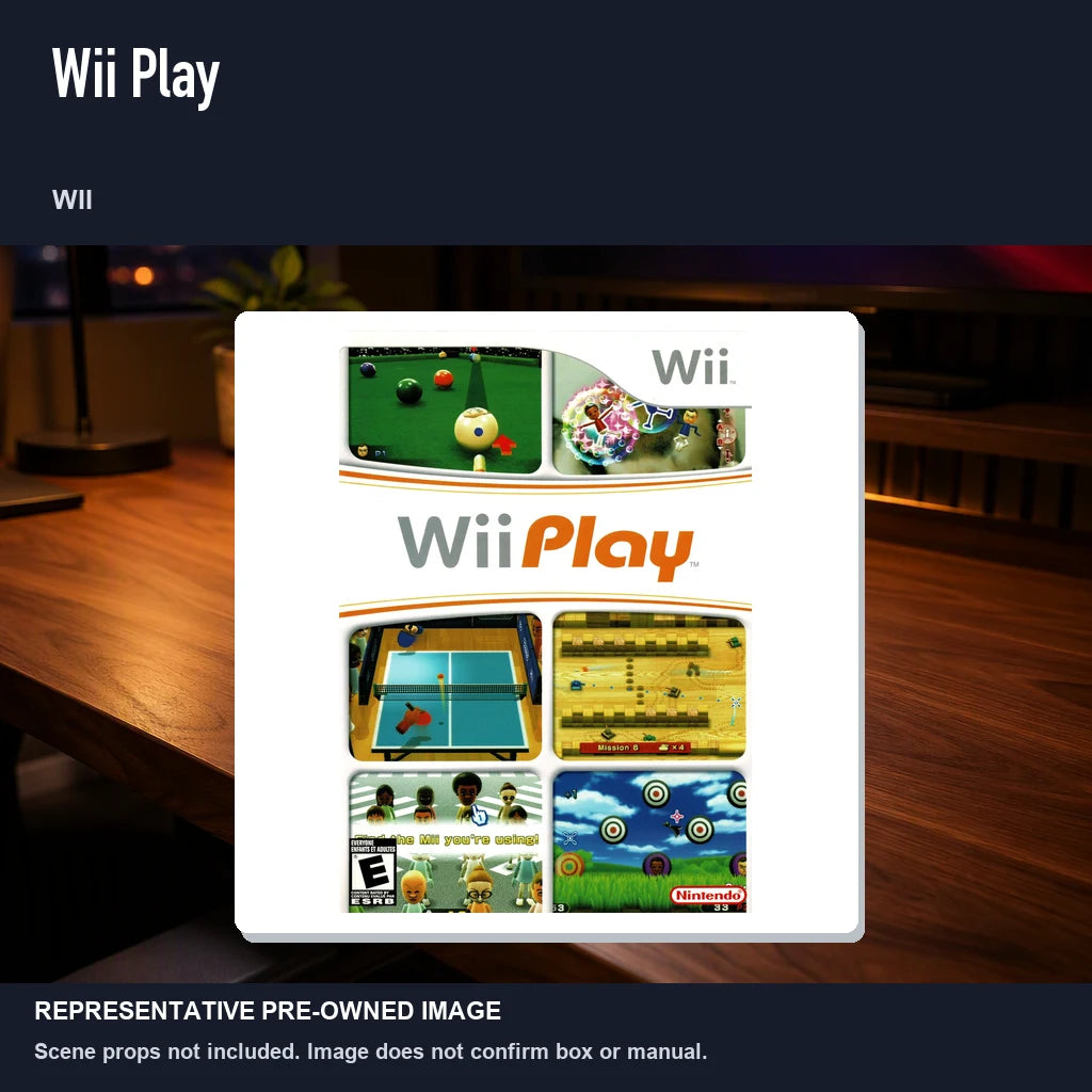 Representative pre-owned Wii Play (Wii), product image in a styled desk scene.