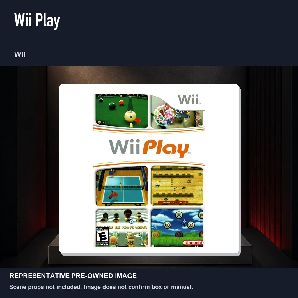 Representative pre-owned Wii Play (Wii), product image on a display panel.