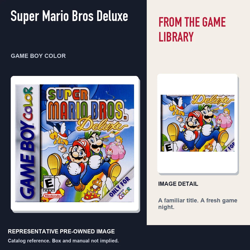 Representative pre-owned Super Mario Bros Deluxe (Game Boy Color), editorial image and detail.