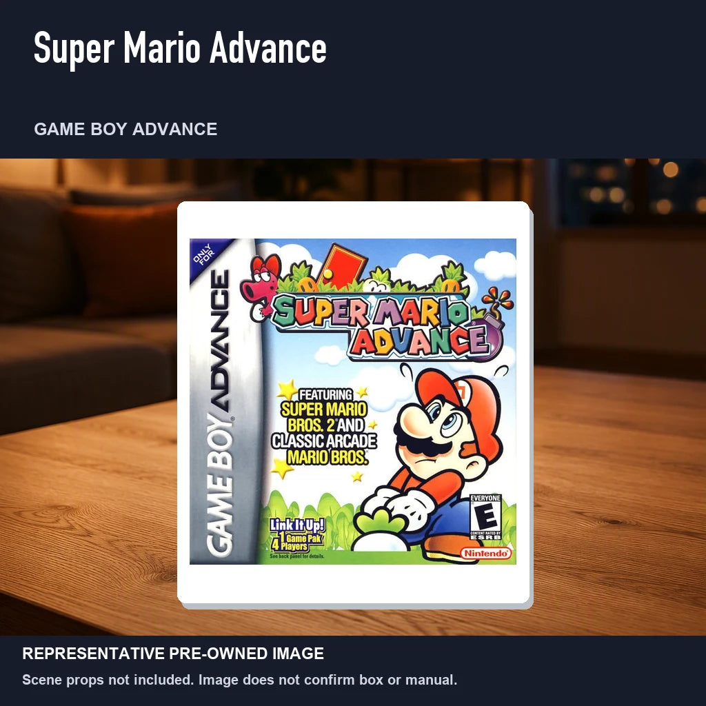 Representative pre-owned Super Mario Advance (Game Boy Advance), product image in a styled room scene.