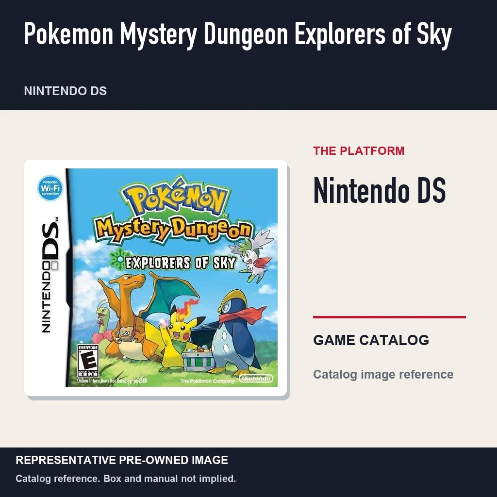 Representative pre-owned Pokemon Mystery Dungeon Explorers of Sky (Nintendo DS), platform product layout.