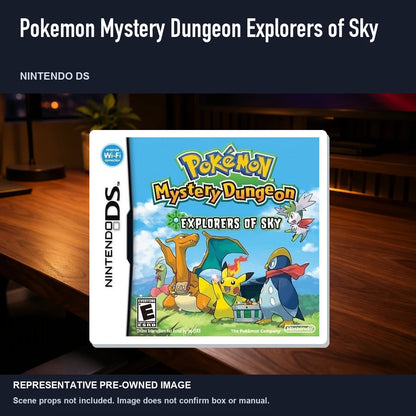 Representative pre-owned Pokemon Mystery Dungeon Explorers of Sky (Nintendo DS), product image in a styled desk scene.