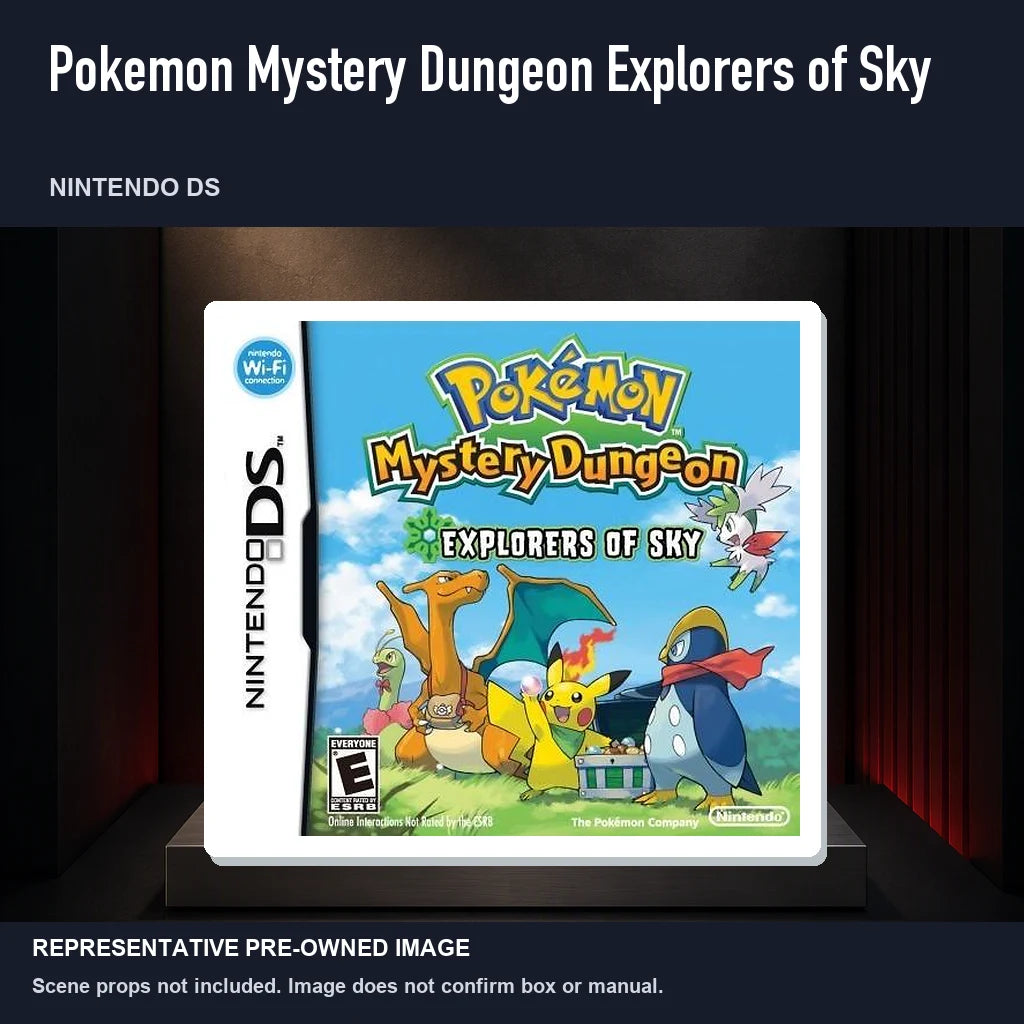 Representative pre-owned Pokemon Mystery Dungeon Explorers of Sky (Nintendo DS), product image on a display panel.