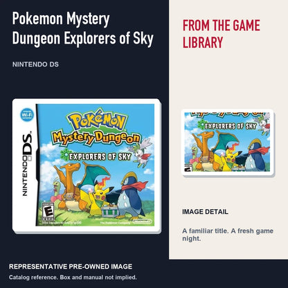 Representative pre-owned Pokemon Mystery Dungeon Explorers of Sky (Nintendo DS), editorial image and detail.