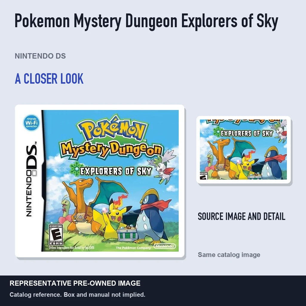 Representative pre-owned Pokemon Mystery Dungeon Explorers of Sky (Nintendo DS), full image with detail inset.