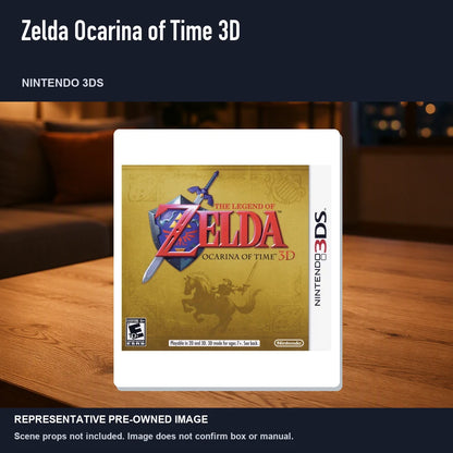 Representative pre-owned Zelda Ocarina of Time 3D (Nintendo 3DS), product image in a styled room scene.